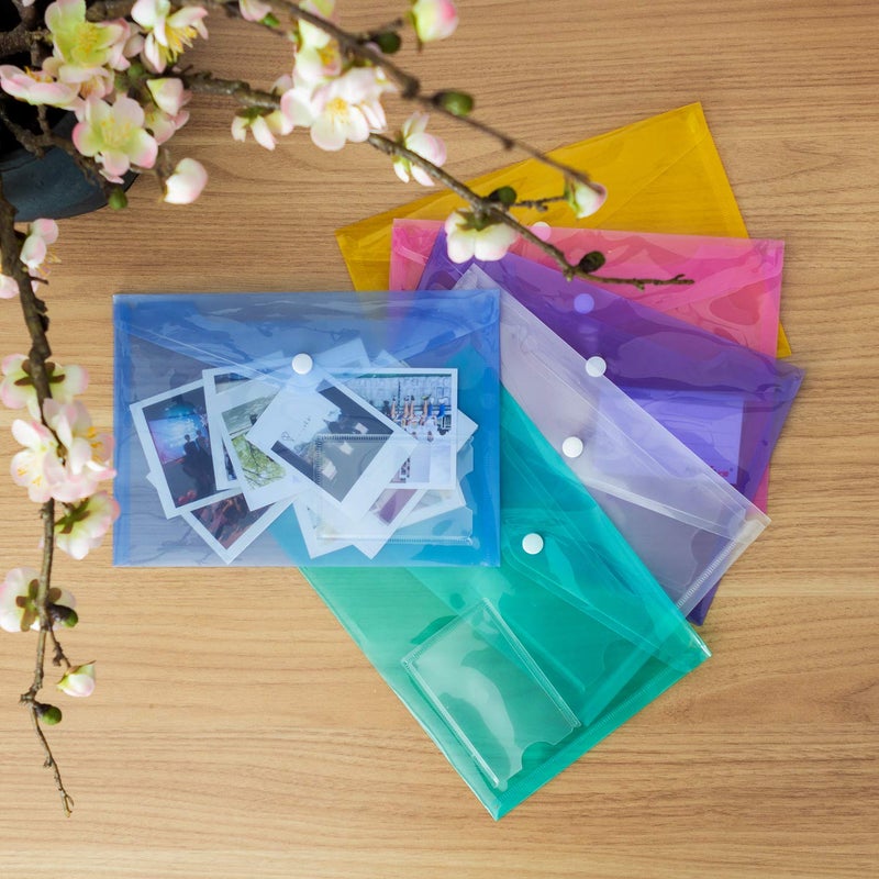 CertBuy 48 Pack A5 Poly Envelope Folder with Snap Button, CertBuy Clear Plastic Envelopes Plastic Document Envelope for School,Home, Work, and Office Organization, 6 Assorted Colors - Image 5